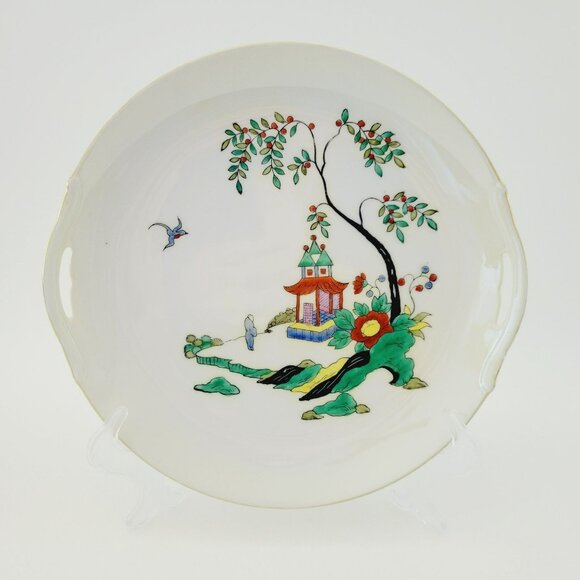 Noritake Asian Landscape Scene Cake Plate, c.1920-40 Morimura Mark, Vibrant Gree - Picture 11 of 13